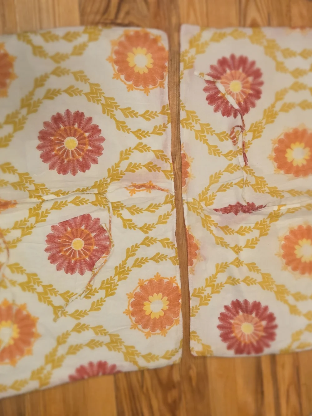 Embroidered Orange Floral & Bird Quilted Pillow Shams (Set of 2)
